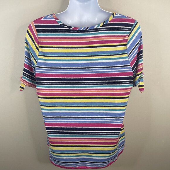 Croft & Barrow Striped Top Women XLarge Colorful Rainbow Casual Travel Stretch - Picture 6 of 9